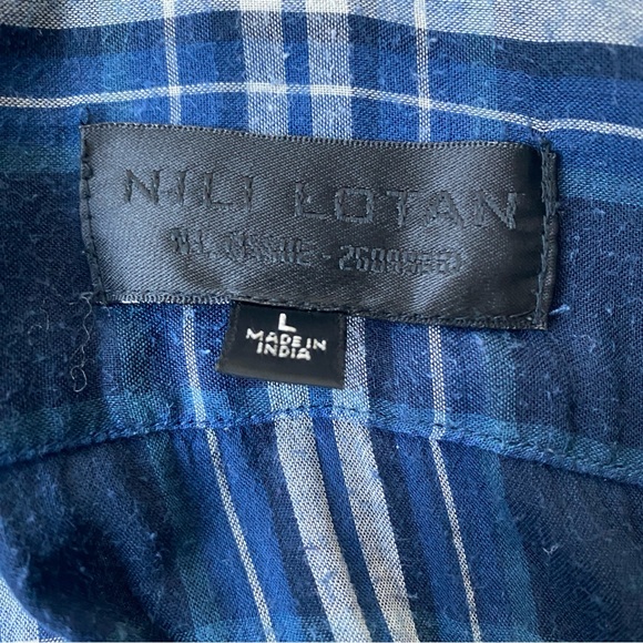 Nili Lotan Vivian Plaid Button Down in Navy White - Large - Picture 13 of 15